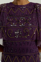 Mahonia Purple Embellished Cape Sleeve Midaxi Dress
