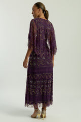 Mahonia Purple Embellished Cape Sleeve Midaxi Dress