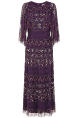 Mahonia Purple Embellished Cape Sleeve Midaxi Dress