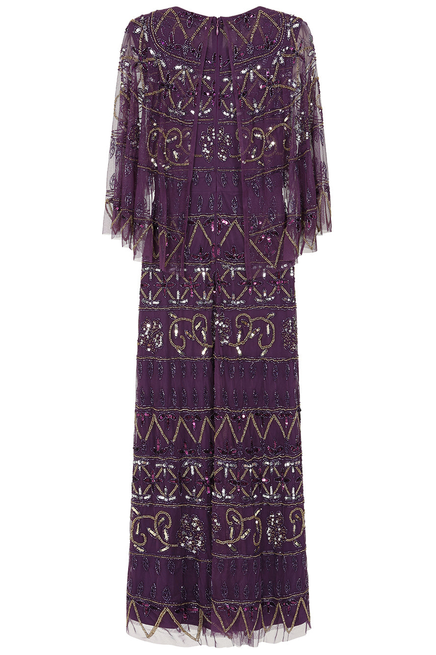 Mahonia Purple Embellished Cape Sleeve Midaxi Dress