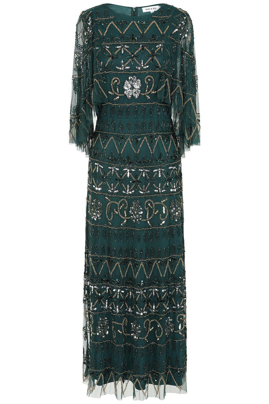 Mahonia Rainforest Embellished Cape Sleeve Midaxi Dress