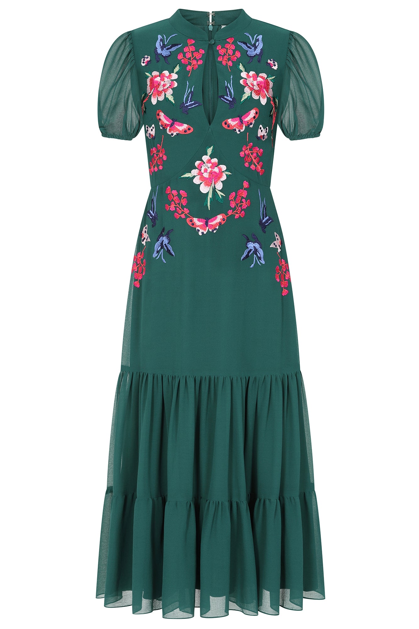 Marella Alpine Green Floral Embroidered Midi Dress