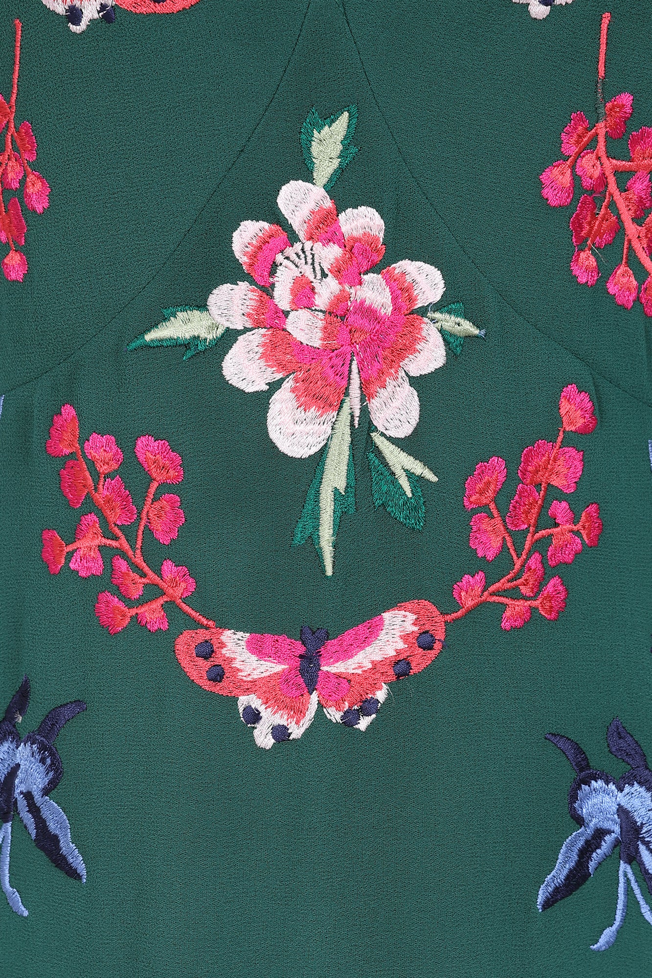 Marella Alpine Green Floral Embroidered Midi Dress Frock and Frill Marella Alpine Green Floral Embroidered Midi Dress Frock and Frill