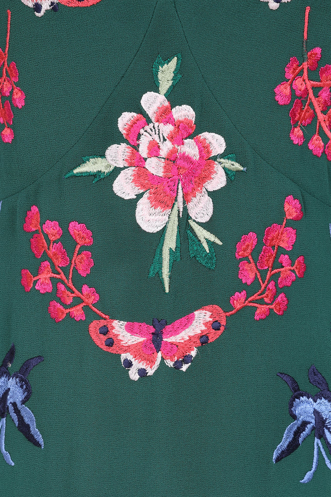 Marella Alpine Green Floral Embroidered Midi Dress