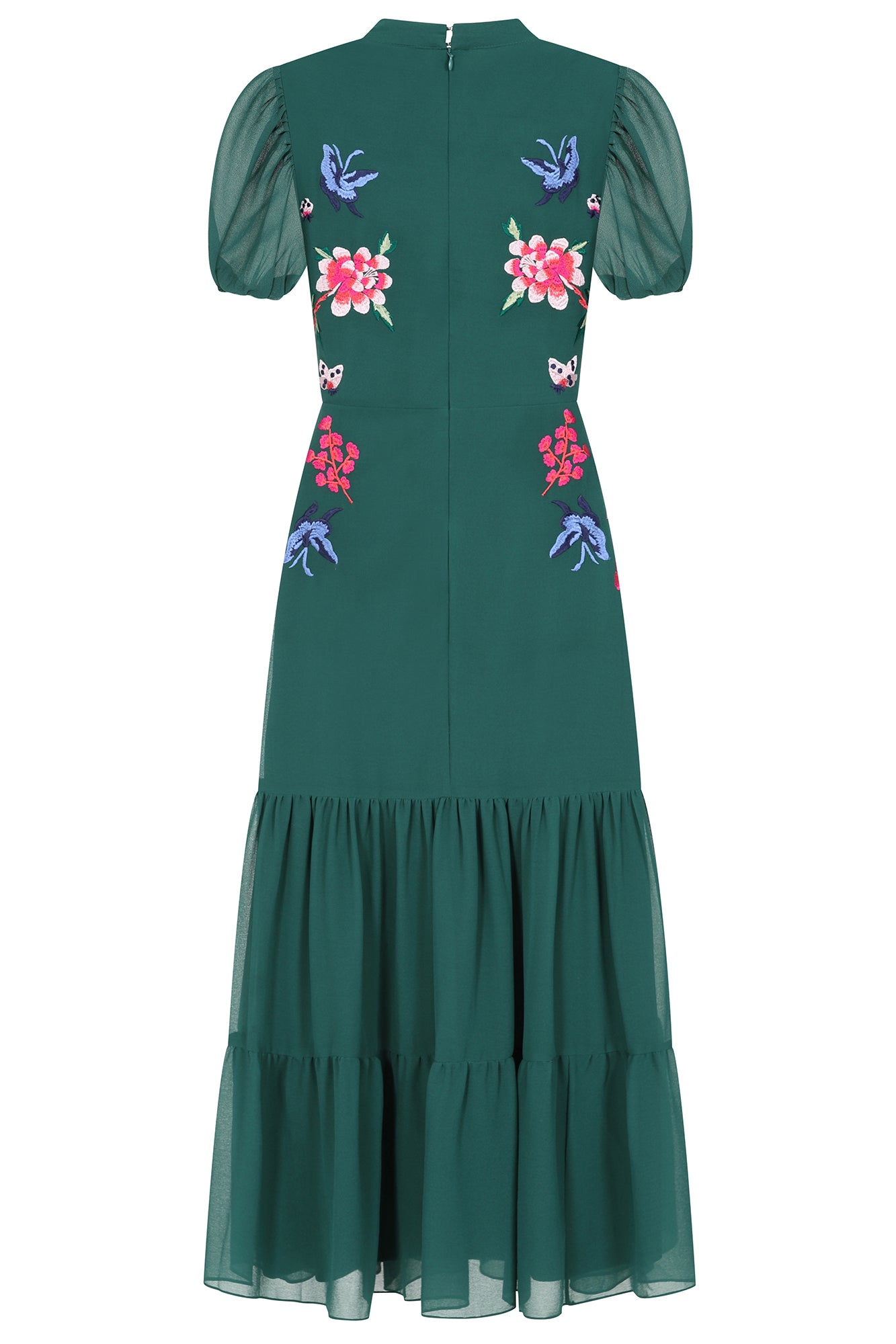 Marella Alpine Green Floral Embroidered Midi Dress