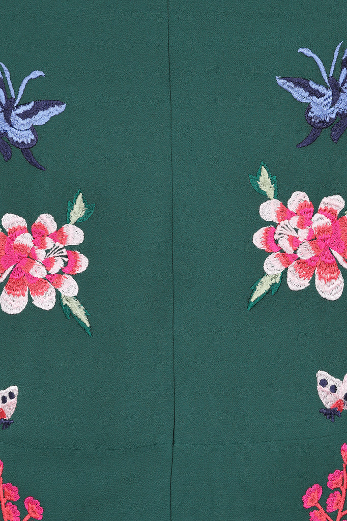 Marella Alpine Green Floral Embroidered Midi Dress