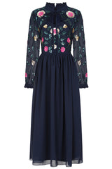 Marette Floral Embellished Midi Dress - Navy