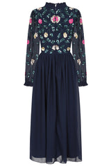 Marette Floral Embellished Midi Dress - Navy