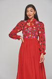 Marette Red Floral Embellished Midi Dress