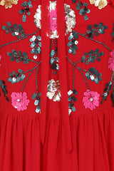 Marette Floral Embellished Midi Dress - Lipstick Red