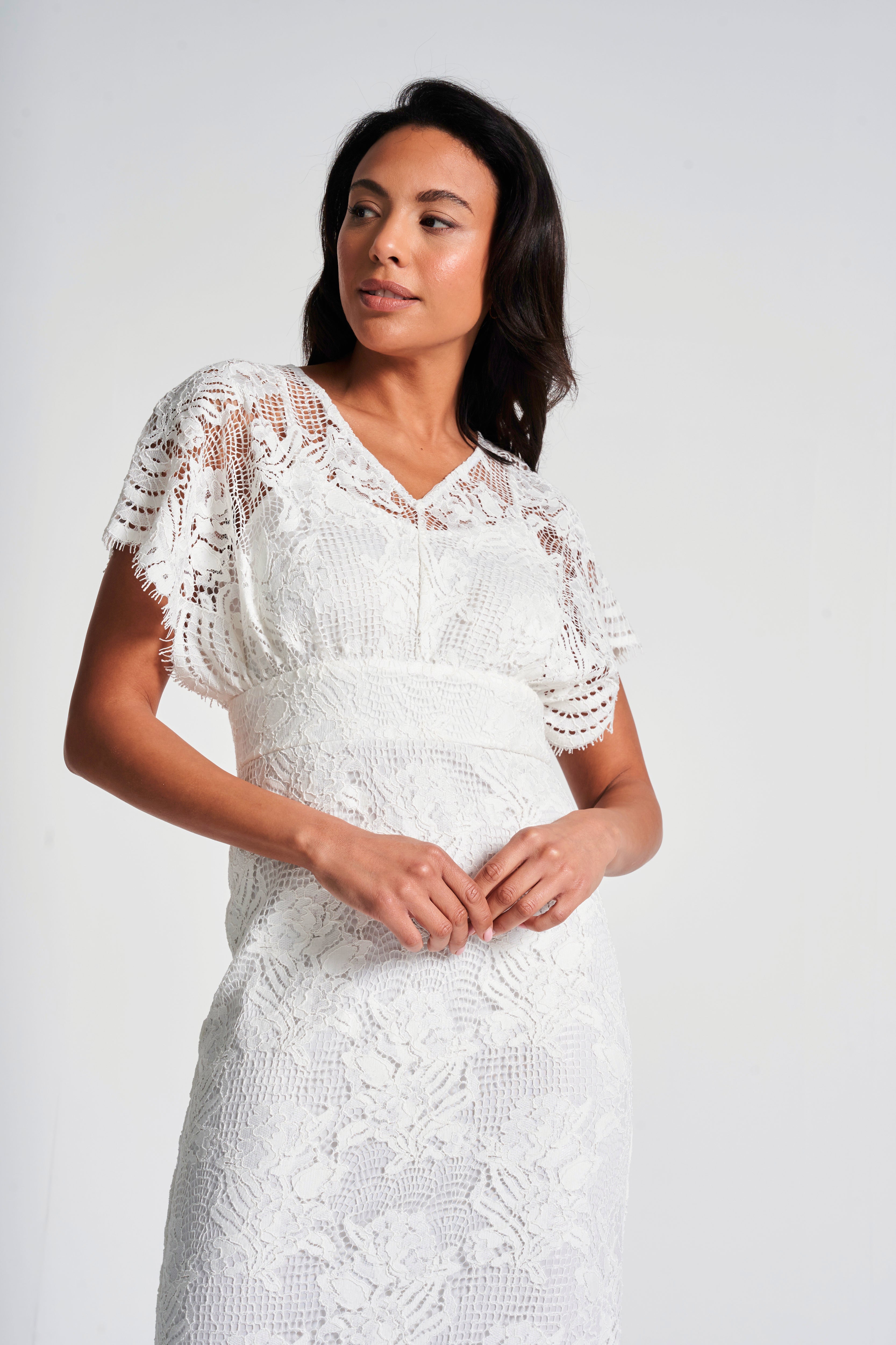 Marguerite White Lace Dip Hem Midaxi Dress