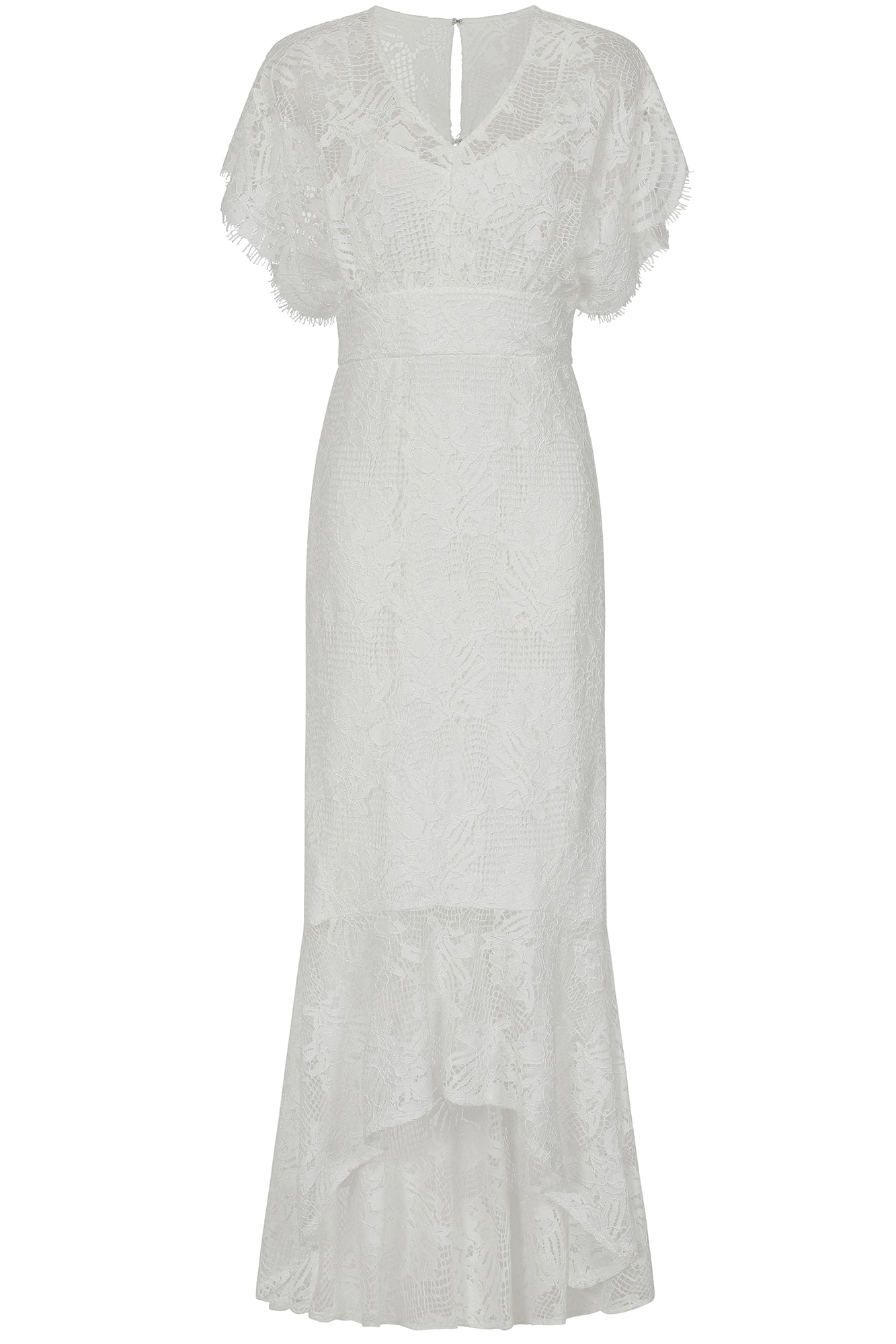 Marguerite White Lace Dip Hem Midaxi Dress