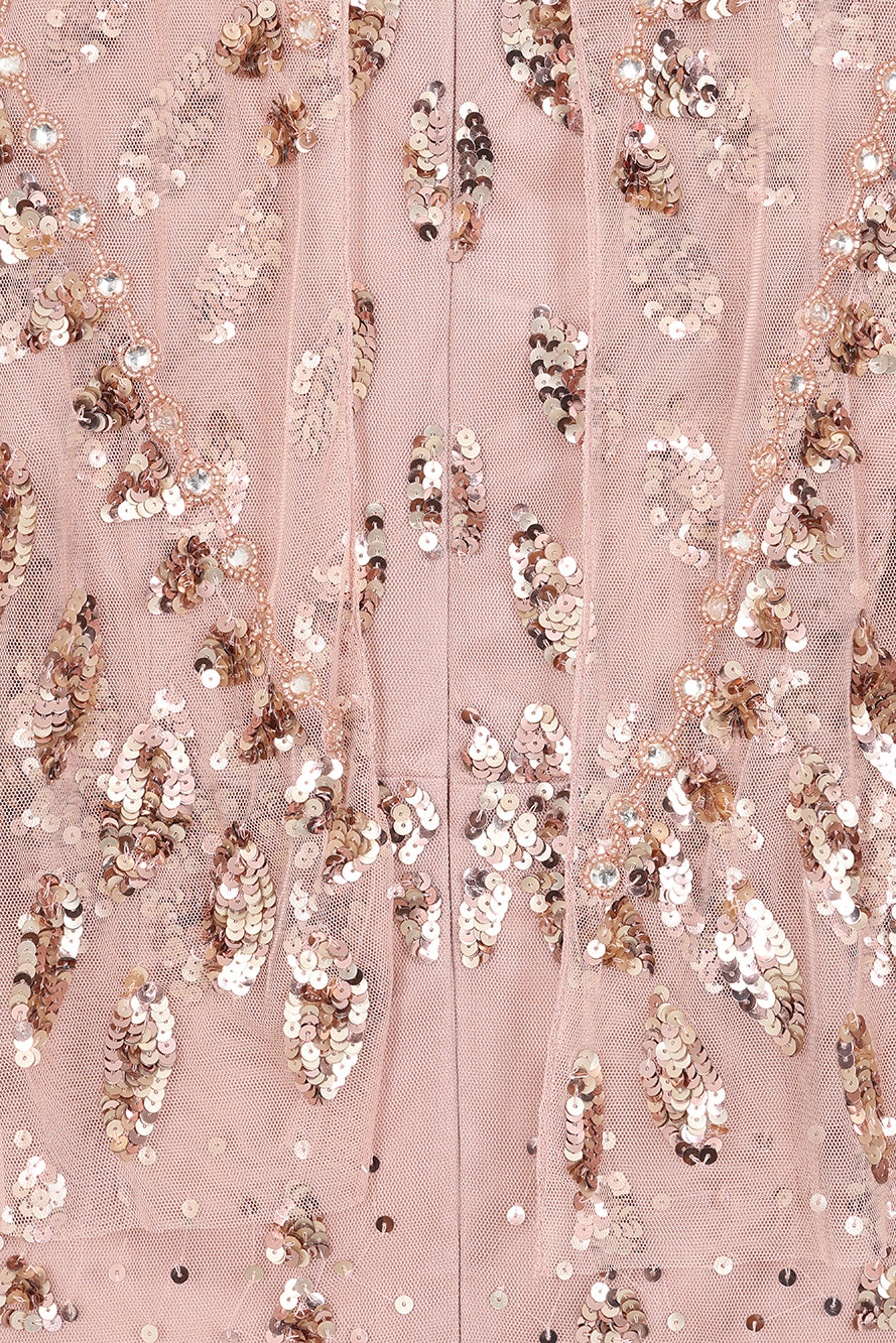 Marianne Blush Rose Gold  Embellished Maxi Dress