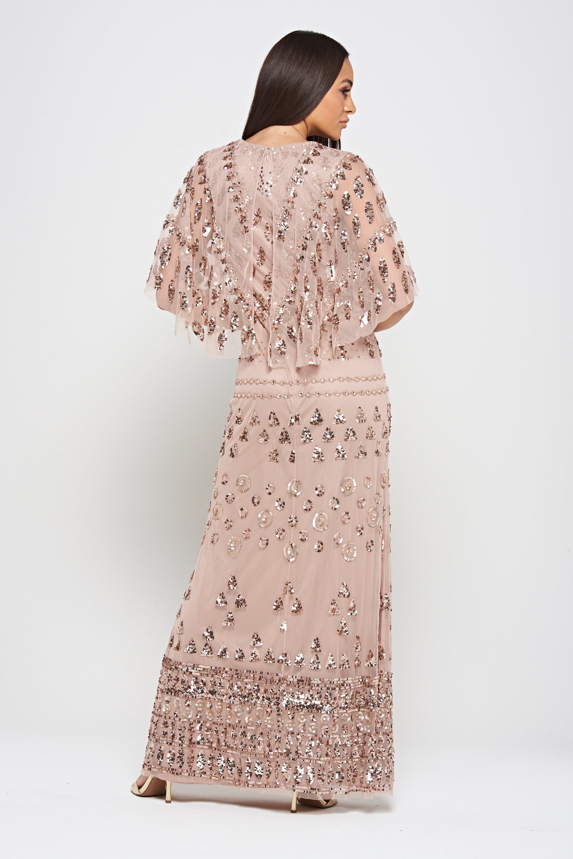 Marianne Blush Rose Gold  Embellished Maxi Dress