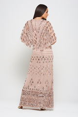Marianne Blush Rose Gold  Embellished Maxi Dress