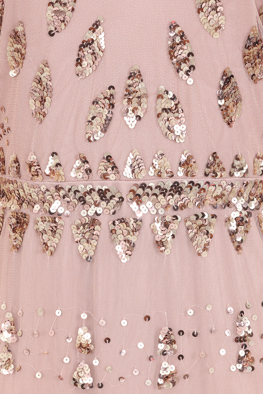 Marianne Blush Rose Gold  Embellished Maxi Dress