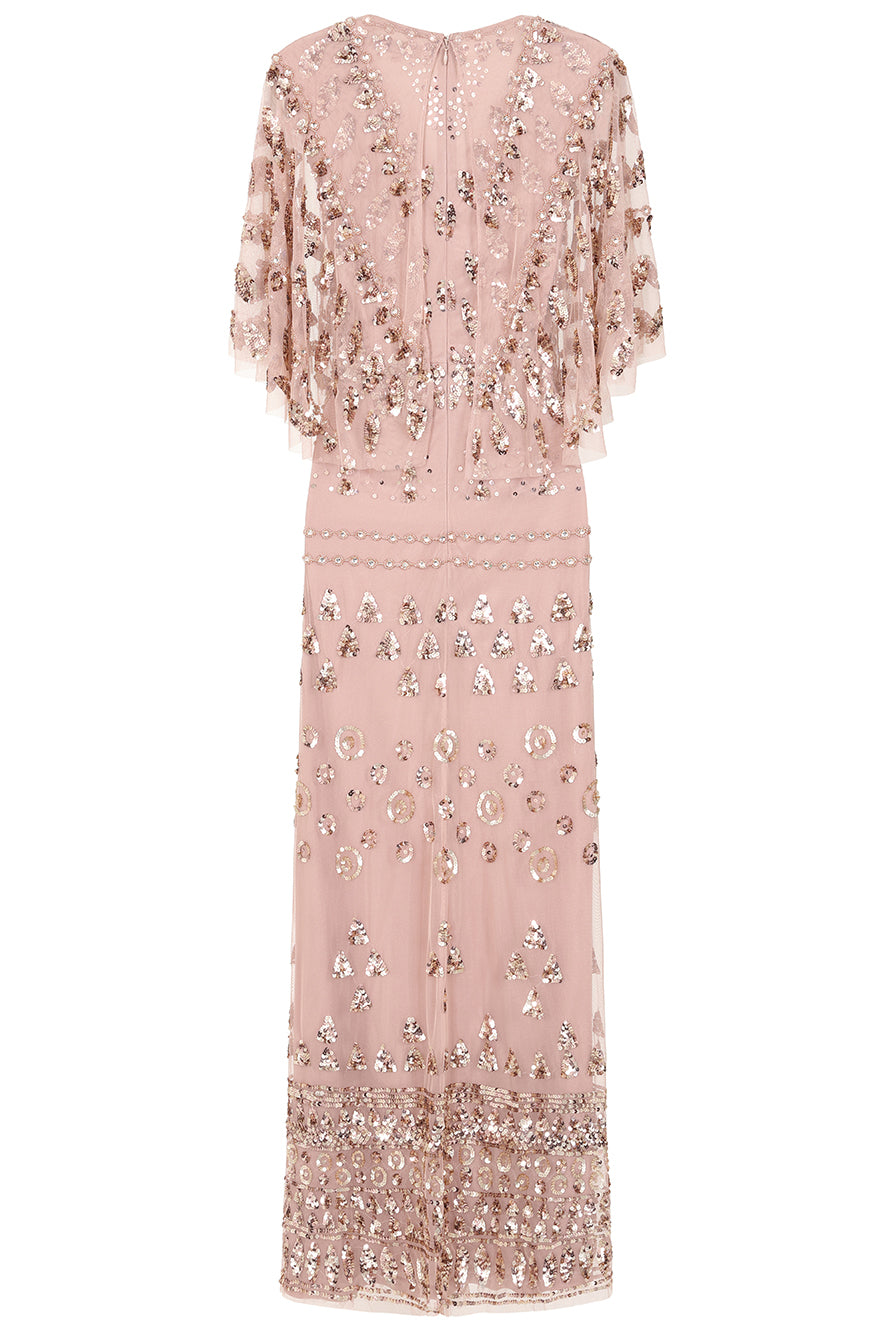 Marianne Blush Rose Gold  Embellished Maxi Dress