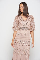 Marianne Blush Rose Gold  Embellished Maxi Dress