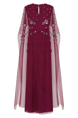 Marilla Embellished Cape Sleeve Maxi Dress