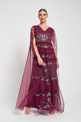 Marilla Embellished Cape Sleeve Maxi Dress