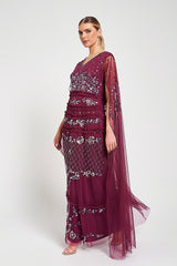 Marilla Embellished Cape Sleeve Maxi Dress