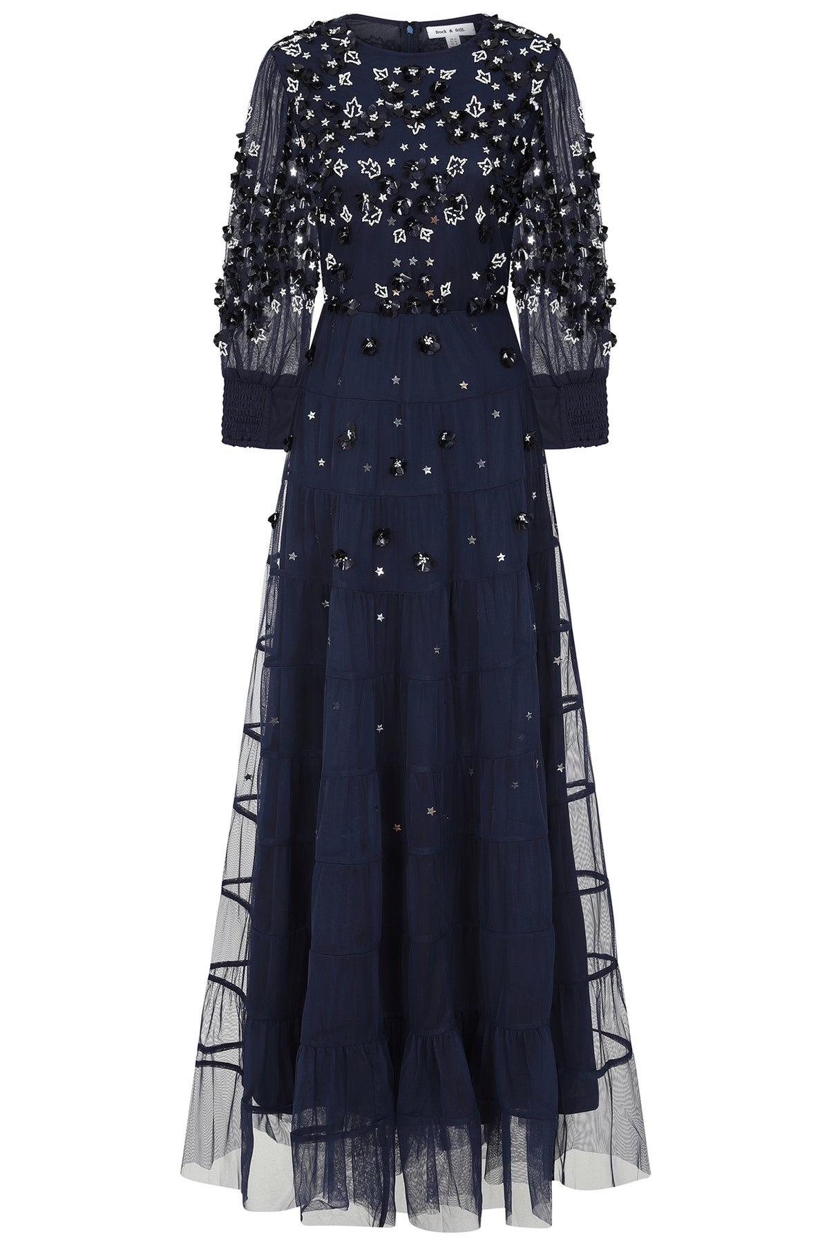 Marissa Navy Embellished Tiered Maxi Dress – Frock and Frill