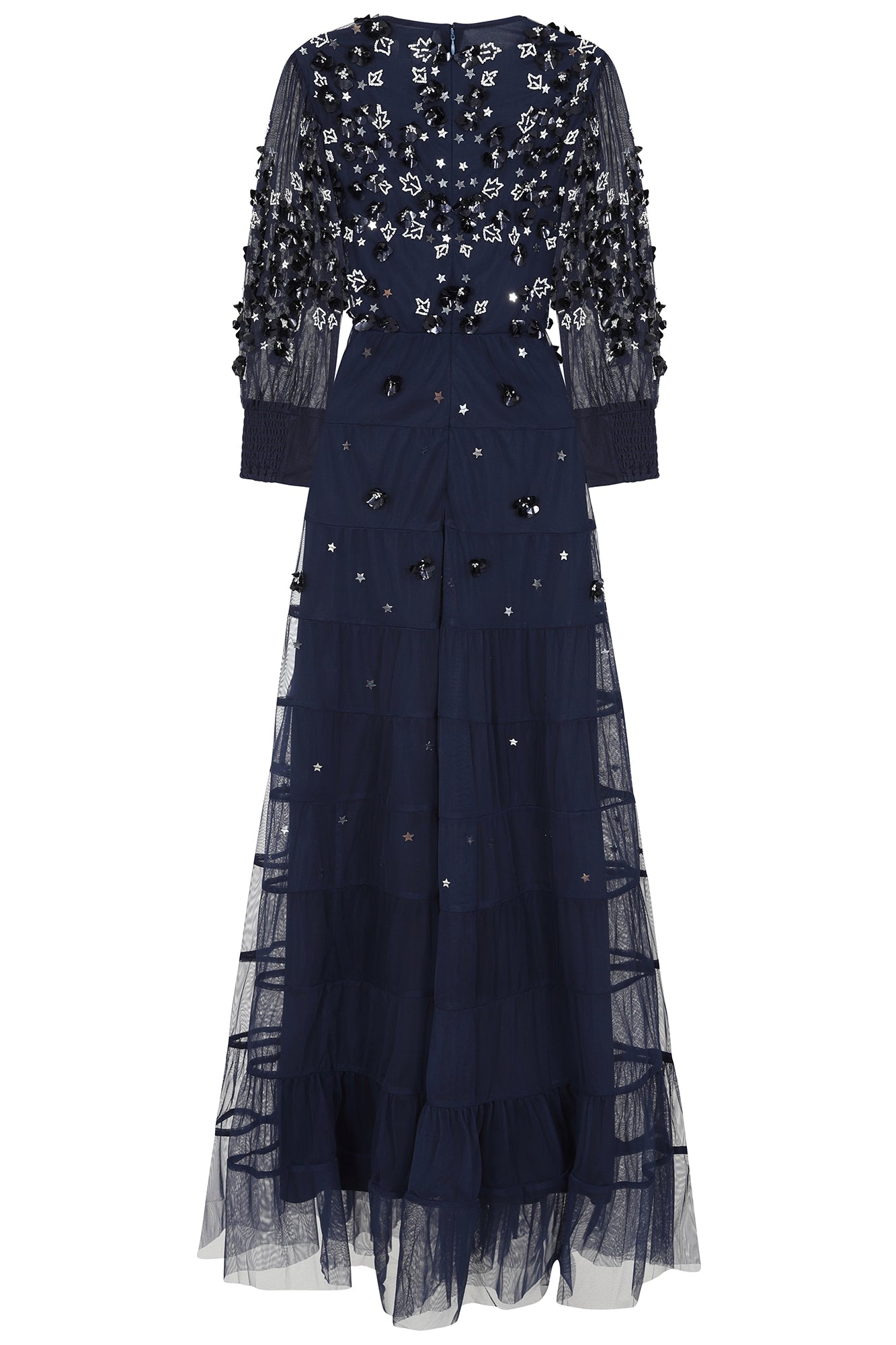 Marissa Embellished Tiered Maxi Dress - Navy