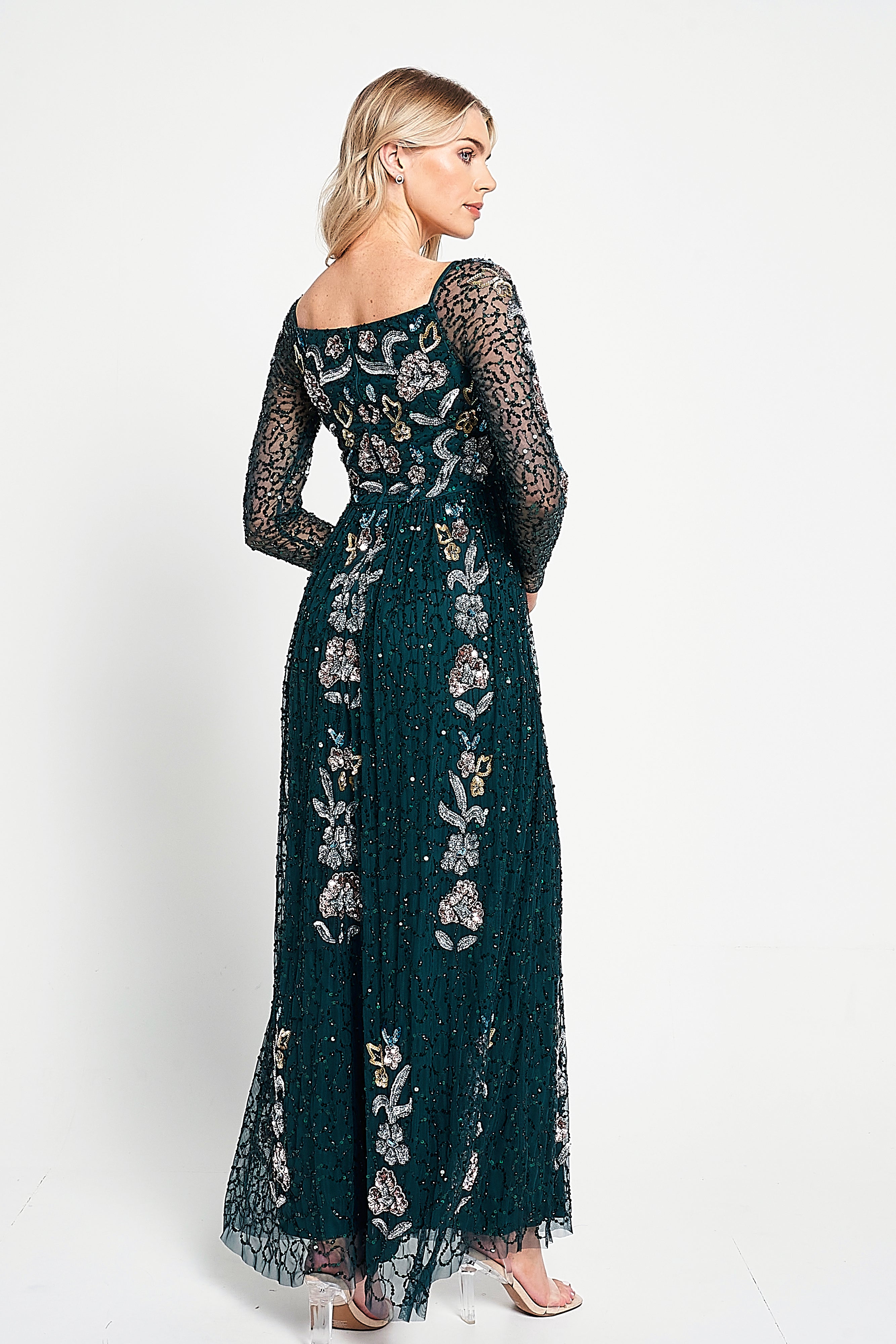 Martina Green Floral Embellished Maxi Dress