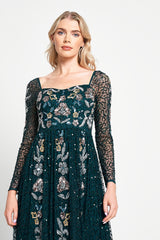 Martina Green Floral Embellished Maxi Dress