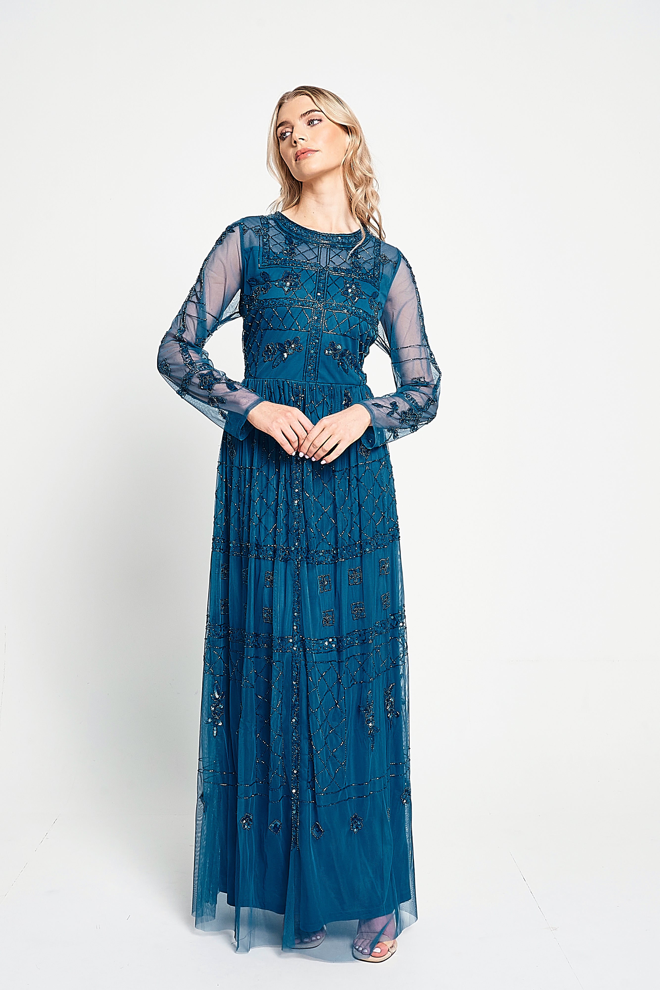 Maya Blue Embellished Maxi Dress