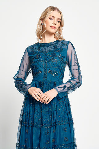 Maya Blue Keyhole Back Floral Maxi Dress with Thigh Split main image 0
