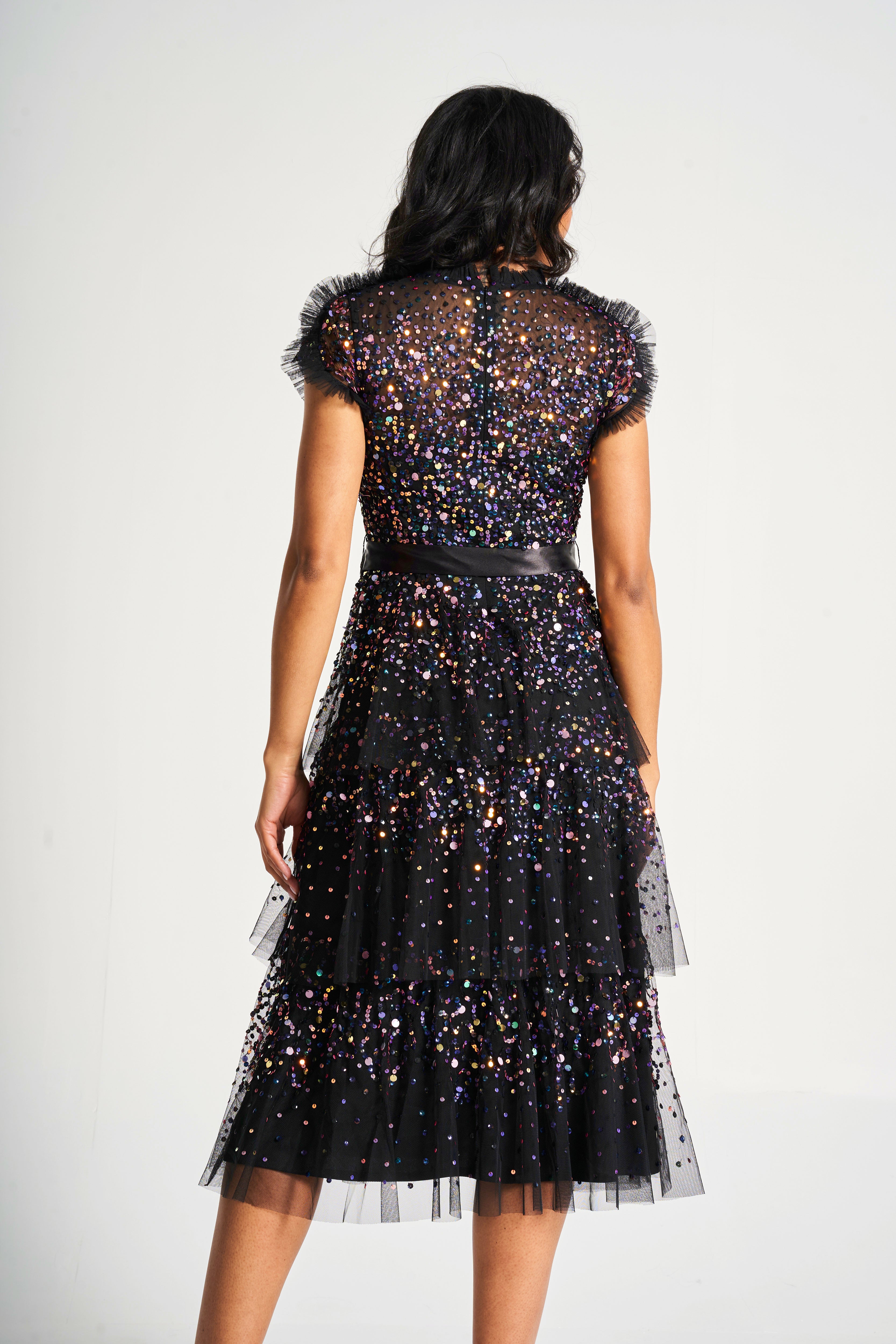 Medora Black Sequin Midi Dress