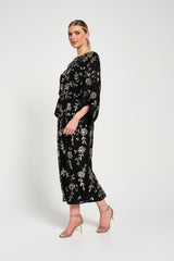 Melantha Black Floral Embellished Midaxi Dress