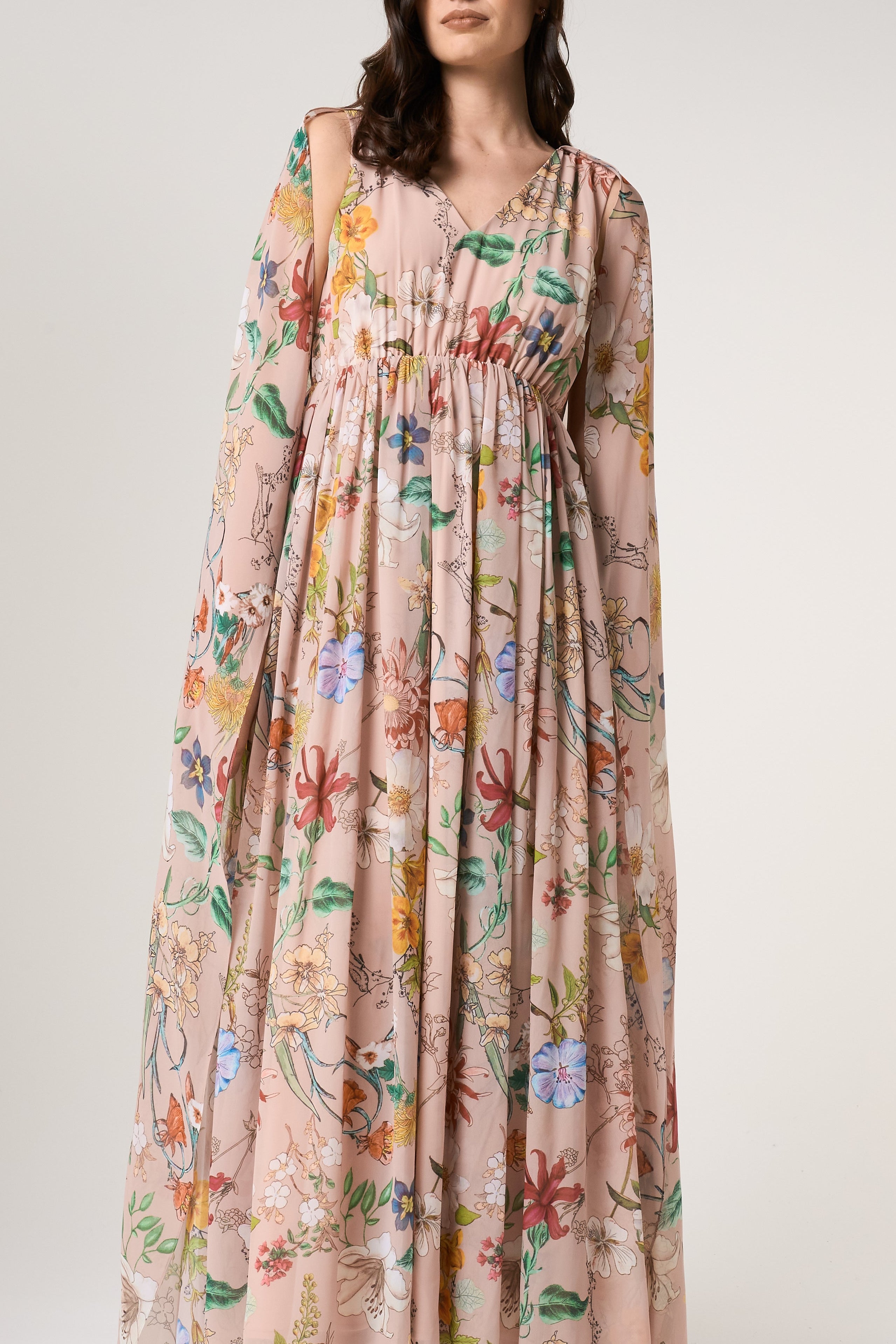 Melia Floral Print Cape Sleeve Maxi Dress Frock and Frill Melia Floral Print Cape Sleeve Maxi Dress Frock and Frill