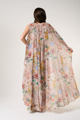 Melia Floral Print Cape Sleeve Maxi Dress