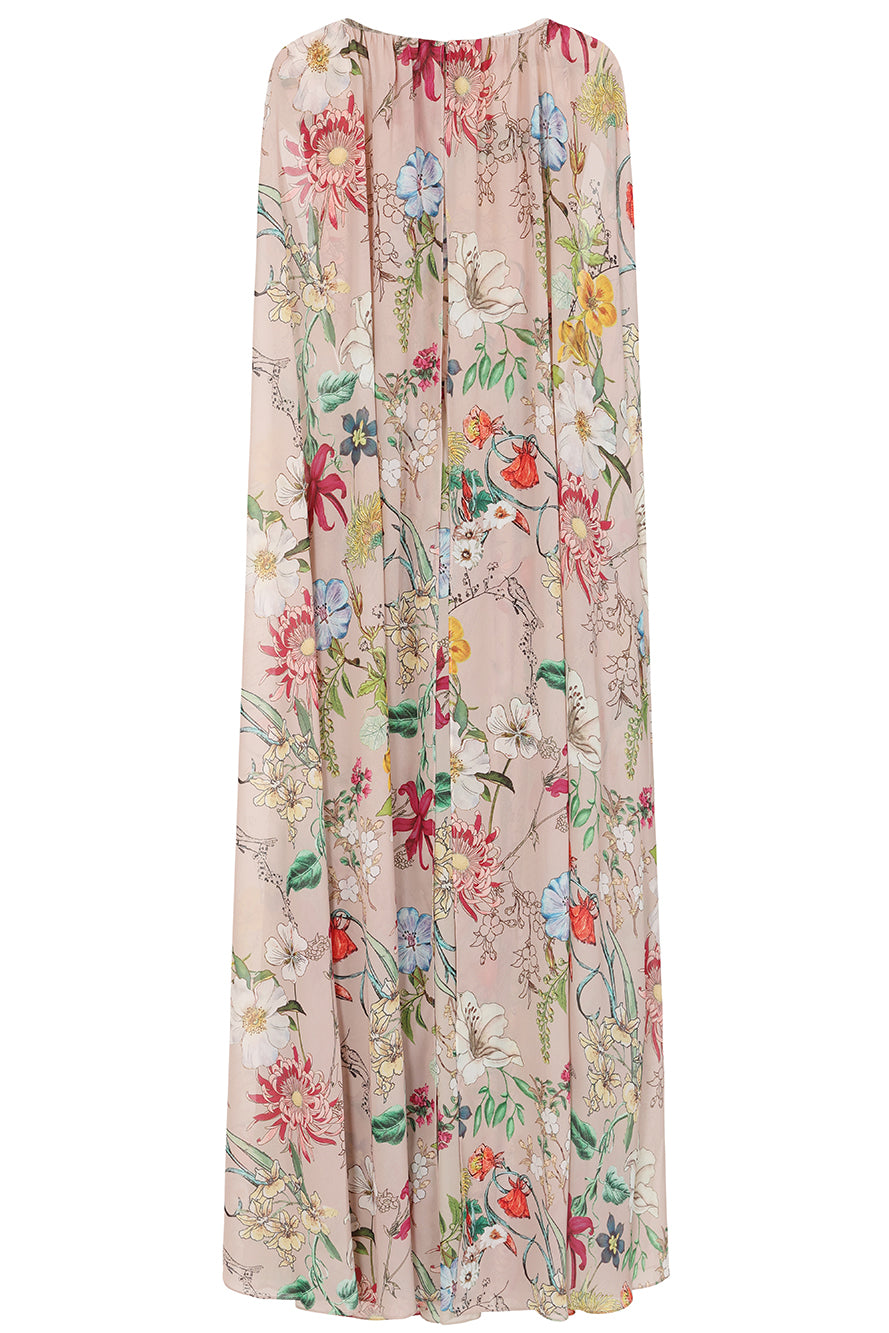 Melia Floral Print Cape Sleeve Maxi Dress