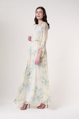 Melissa Cream Floral Print Maxi Dress with Embellished Detailing