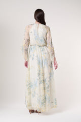 Melissa Cream Floral Print Maxi Dress with Embellished Detailing