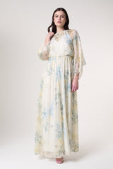 Melissa Cream Floral Print Maxi Dress with Embellished Detailing