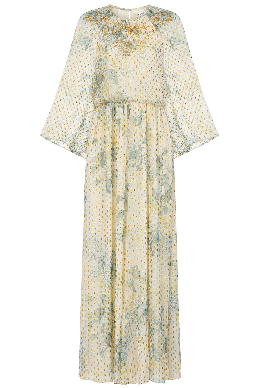 Melissa Cream Floral Print Maxi Dress with Embellished Detailing