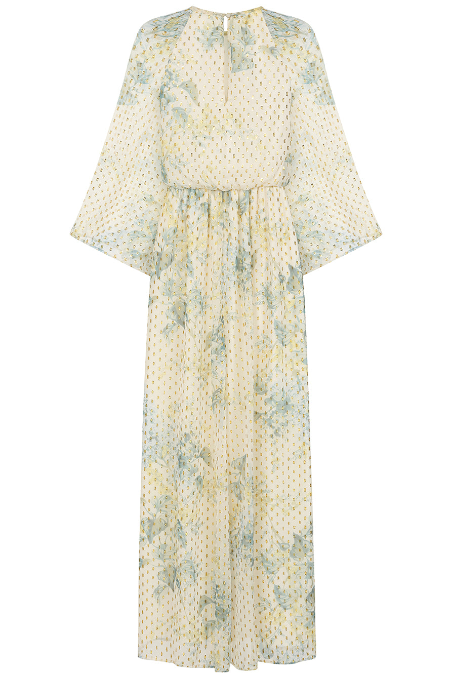 Melissa Cream Floral Print Maxi Dress with Embellished Detailing Frock and Frill Melissa Cream Floral Print Maxi Dress with Embellished Detailing Frock and Frill