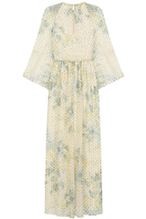 Melissa Cream Floral Print Maxi Dress with Embellished Detailing