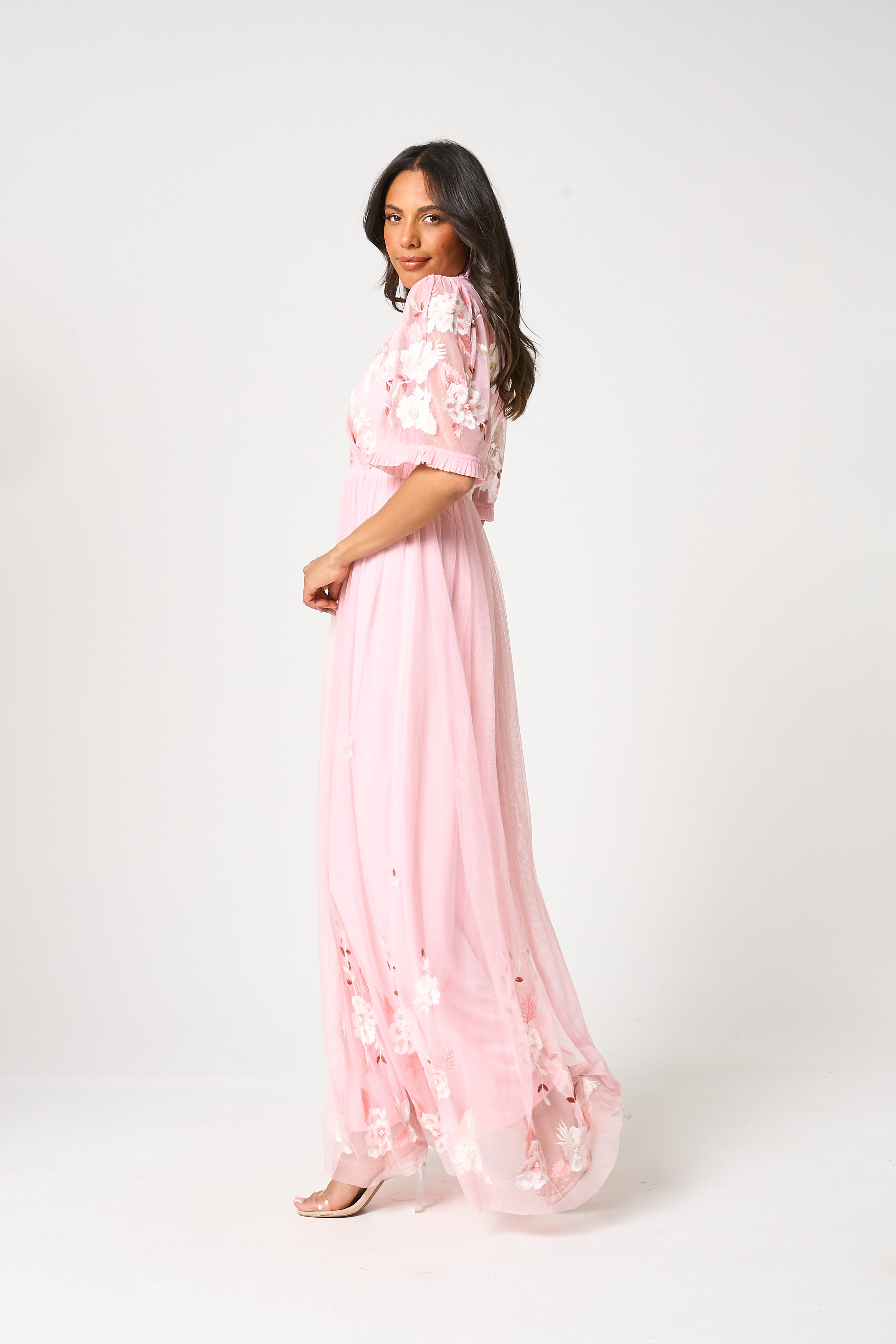 Merida Pink Floral Embroidered Maxi Dress 