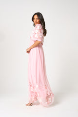 Merida Pink Floral Embroidered Maxi Dress 