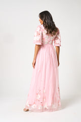 Merida Pink Floral Embroidered Maxi Dress 