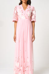 Merida Pink Floral Embroidered Maxi Dress 