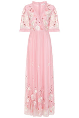 Merida Pink Floral Embroidered Maxi Dress 