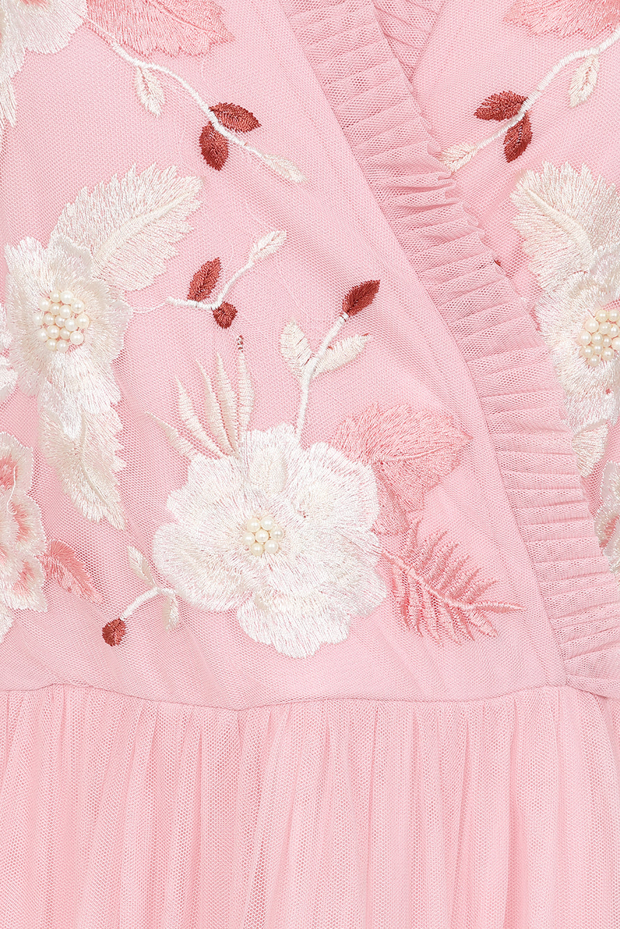 Merida Pink Floral Embroidered Maxi Dress 