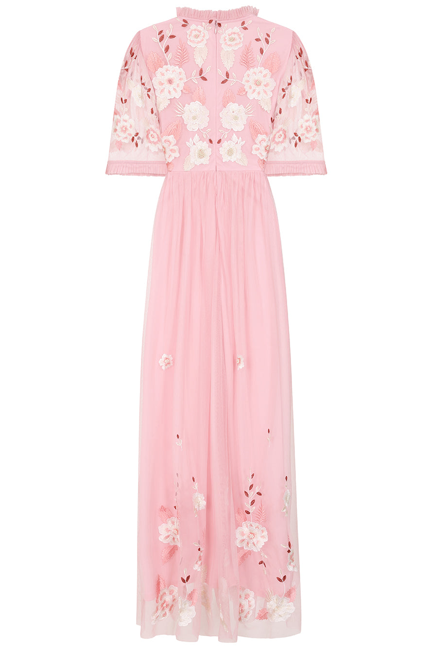 Merida Pink Floral Embroidered Maxi Dress 