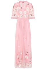 Merida Pink Floral Embroidered Maxi Dress 